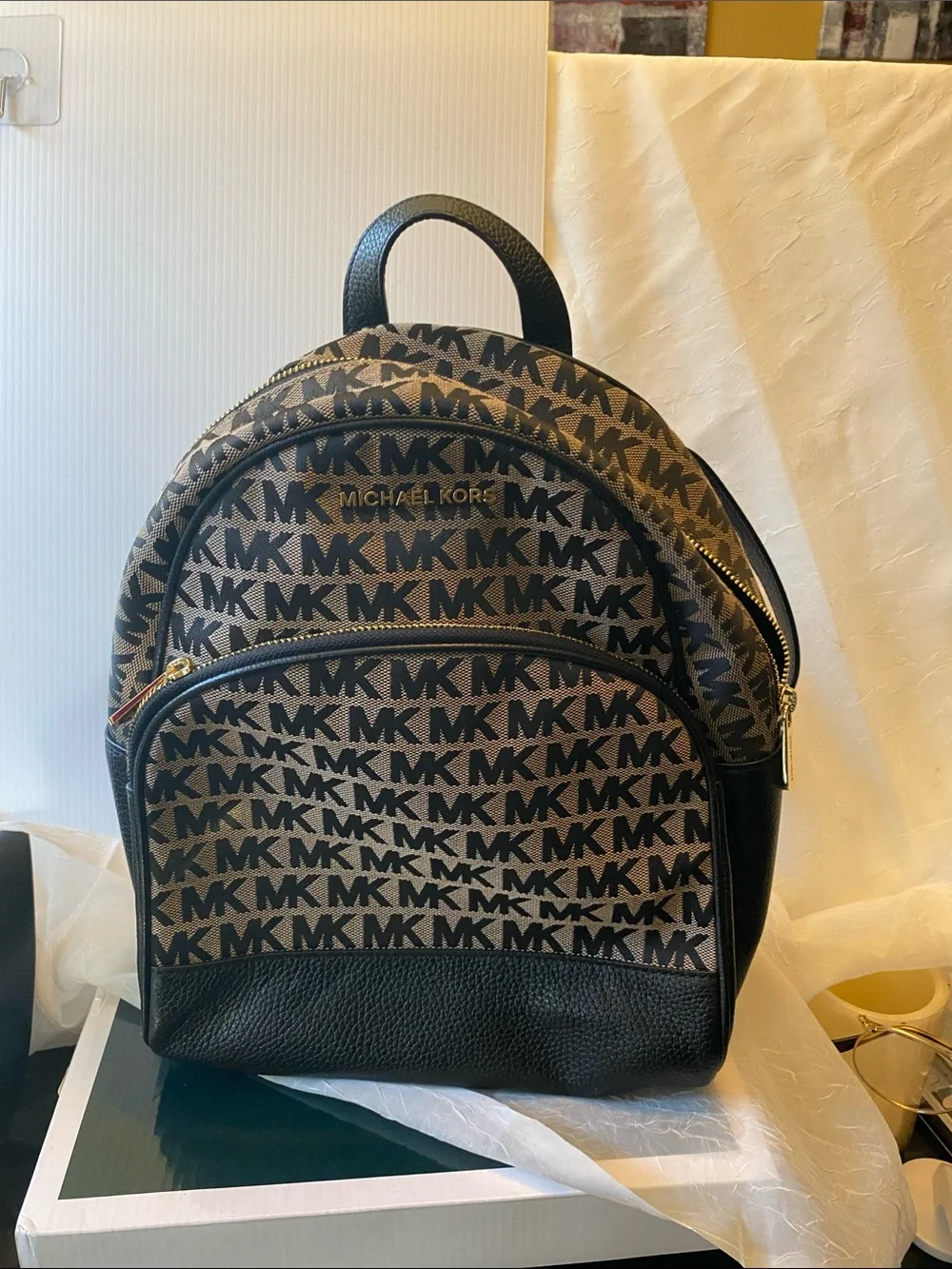Michael Kors Brown and Black MK Logo Backpack